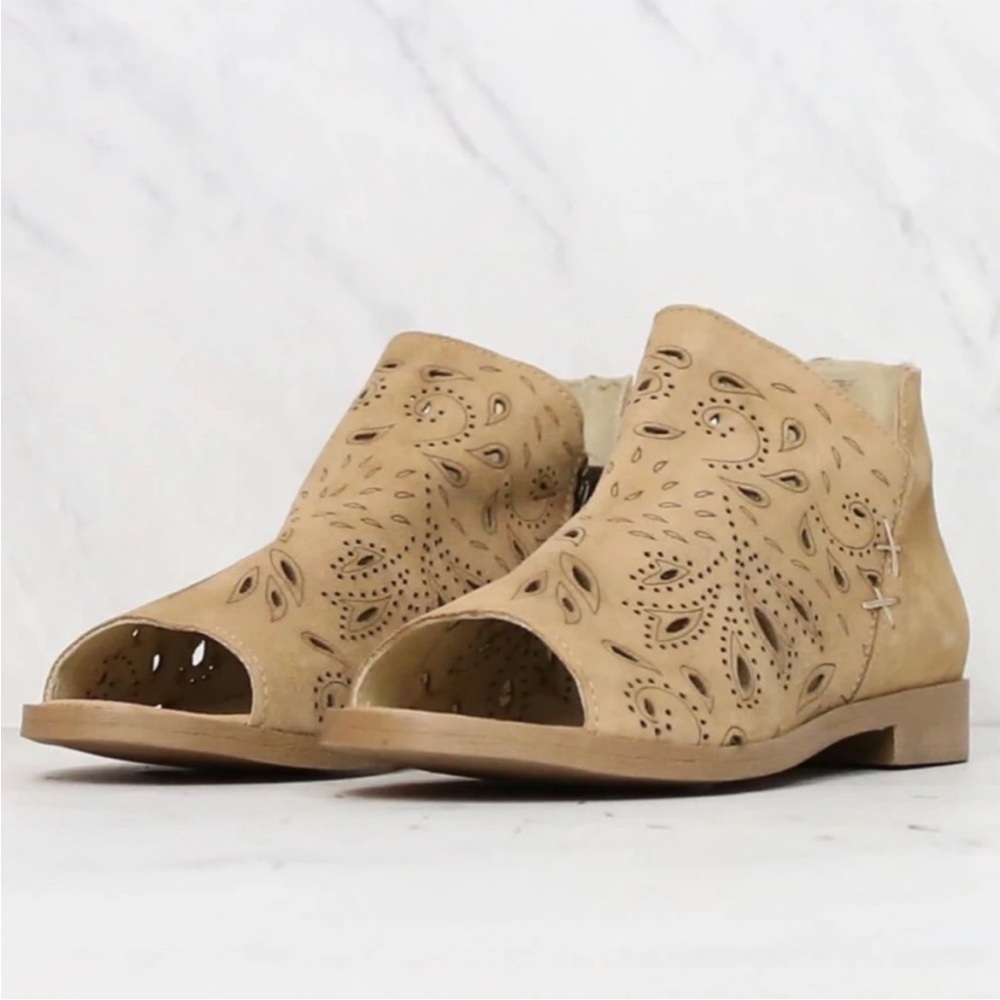Coolway Nelia Cutout Suede Peep Toe Bootie Sandals